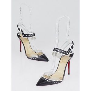 LOUBOUTIN Black & White Leather Chouette Pumps NWT